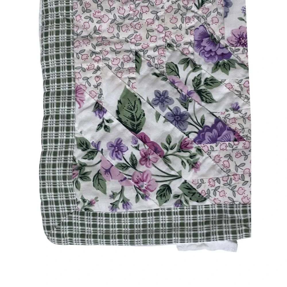 Vintage Lavender Purple Floral Patchwork Quilt Full Queen 82x82 Scalloped